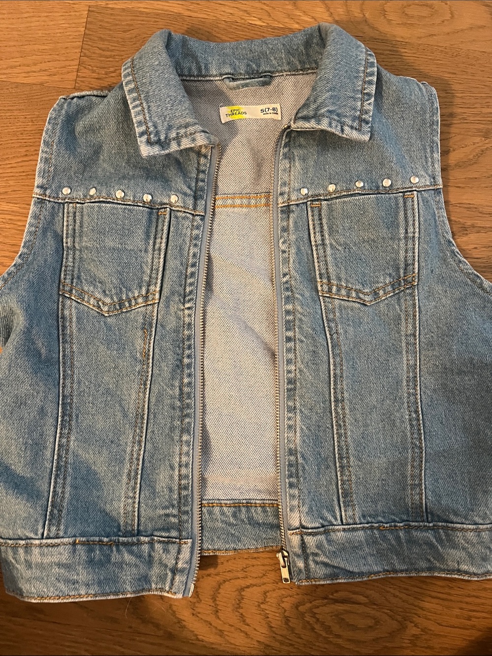 Kids Light Blue Denim Vest with Stud Detail